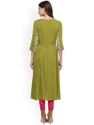 Women Green Embroidered A-Line Kurta