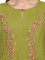 Women Green Embroidered A-Line Kurta