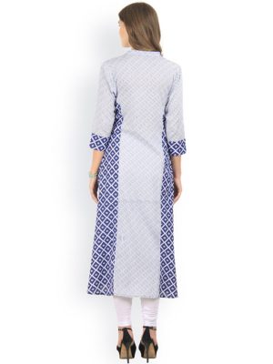 Women Blue & Grey Printed Straight Kurta