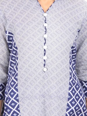 Women Blue & Grey Printed Straight Kurta