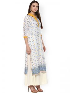 Women White Printed Straight Kurta