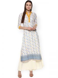 Women White Printed Straight Kurta