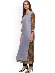 Women Grey & Brown Layered Kurta