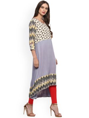 Women Grey Printed Angrakha Kurta