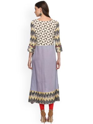 Women Grey Printed Angrakha Kurta