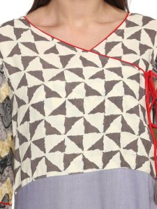 Women Grey Printed Angrakha Kurta