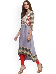 Women Grey Printed Angrakha Kurta