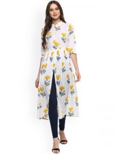 Women White Printed Anarkali Kurta