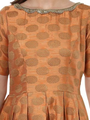 Women Rust Woven Design Anarkali Kurta