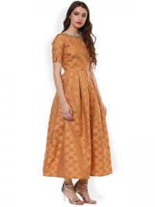 Women Rust Woven Design Anarkali Kurta