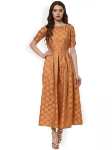 Women Rust Woven Design Anarkali Kurta