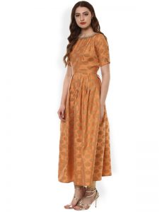 Women Rust Woven Design Anarkali Kurta