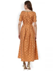 Women Rust Woven Design Anarkali Kurta