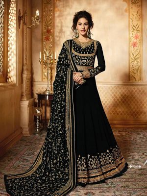 Hit Design Heavy Georgette Black Chen stitch Work & Stone Work Anarkali