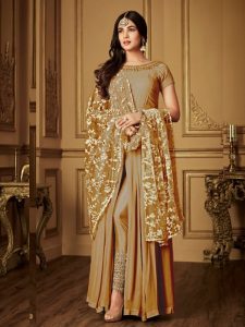 Heavy Georgette Coding & Stone Work Light Brown Anarkali Suit