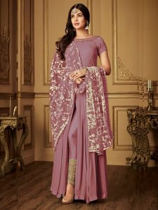 Heavy Georgette Coding & Stone Work Light Purple Anarkali Suit