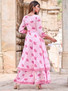 Chameli Pink Block Printed Hand Block Printed Cotton Sharara Suit