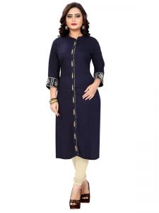 Blue Reyon Embroidered Kurti