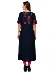 Dark Blue Reyon Print Kurti