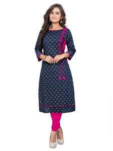 Dark Blue Cotton Print Kurti