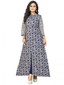 Blue Cotton Print Kurti