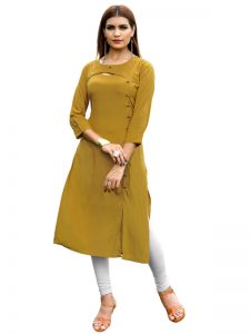 Mustered Yellow Reyon Plain Kurti