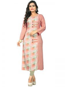 Peach Reyon Printed Kurti