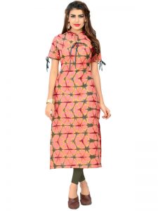 Peach Cotton Printed Kurti