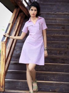 Cotton Fabric Kurti In Purple Color