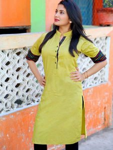 Yellow Color Kurti In Cotton Fabric