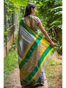 New Arrival Printed Grey Colour Zarna Silk Saree