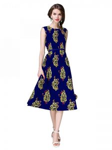 Dark Blue Japan Satin Printed Dress