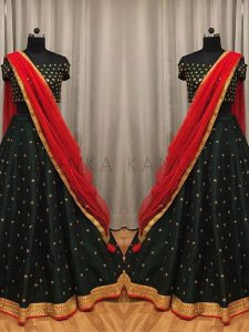 Embroidered Work Black Color Lahenga Choli In Raw Silk Fabric