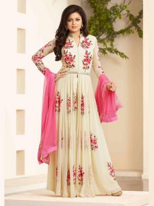 Cream Color Semistitched Anarkali Suite In Georgette Fabric