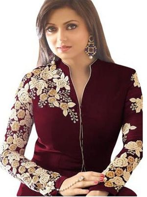 Maroon Color Semi stitched Salwar Suite In Georgette Fabric