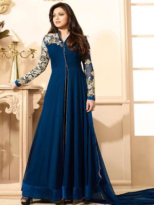 Blue Color Semistitched Salwar Suite In Georgette Fabric