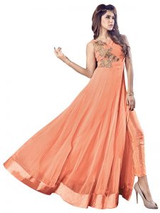 Orange Color Semistitched Anarkali Suite In Georgette Fabric