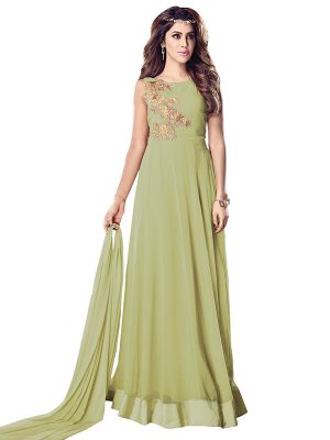 Olive Green Color Semistitched Anarkali Suite In Georgette Fabric