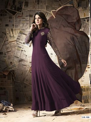 Purple Color Semistitched Anarkali Suite In Georgette Fabric