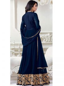 Blue Color Semistitched Anarkali Suite In Faux Georgette Fabric