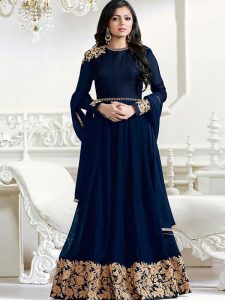 Blue Color Semistitched Anarkali Suite In Faux Georgette Fabric