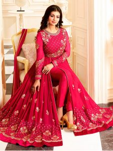 Pink Color Semistitched Salwar Suite In Faux Georgette Fabric