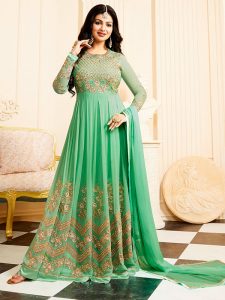 Light Green Color Semistitched Salwar Suite In Faux Georgette Fabric