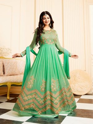 Light Green Color Semistitched Anarkali Suite In Faux Georgette Fabric