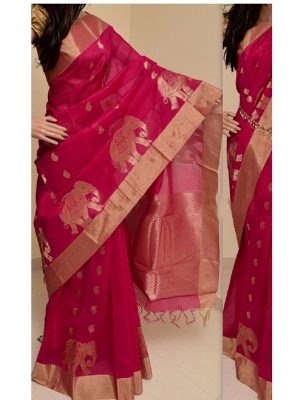 New Latest Designer Printed Pink Colour South Silk Indian Saree
