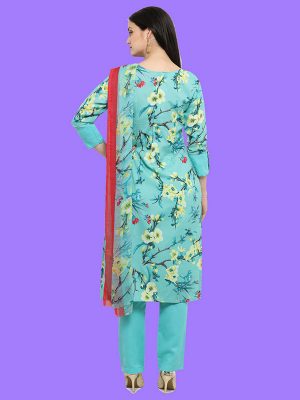 Printed Blue Color Dress Material In Cotton Fabric