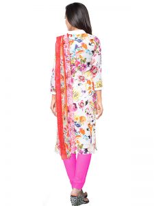 Printed White Color Dress Material In Cotton Fabric