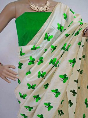 New Designer South Silk With Green Butterfly Saree