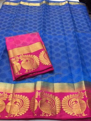 New Arrival Twin Mor Blue Colour Kanjivaram Silk Saree