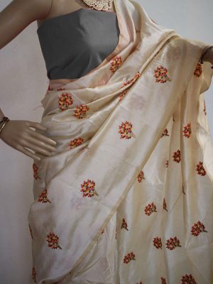 New Arrival Partywear South Silk Grey Flower Saree